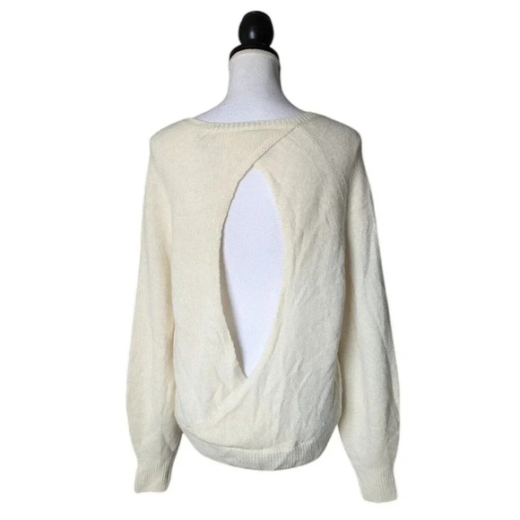 Naadam Ivory Open Back Crewneck Pullover Sweater Size Small Cashmere Linen Blend - Picture 2 of 6